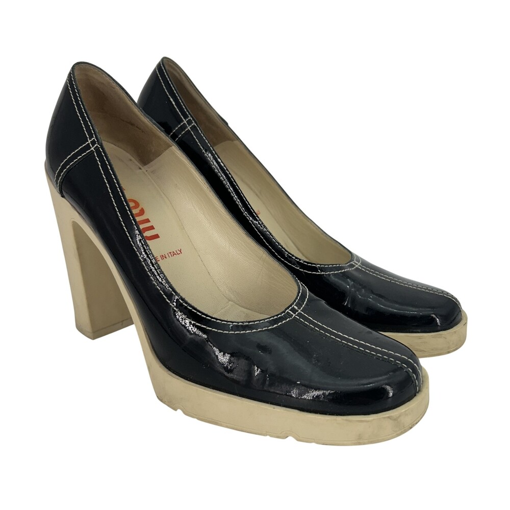 Vintage Miu Miu Shoes Womens Size 8 EU 38 Patent Platform Block Heel Italy Y2K